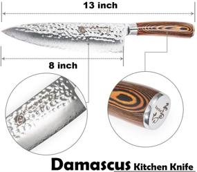 img 2 attached to 🔪 Высококачественный поварской нож Дамасск - 8 дюймов, ручная работа с японским сердцем из высококачественной стали VG10, 67-слойный профессиональный нож для повара с ручкой из пакового дерева.