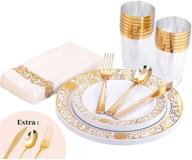 🍽️ homybasic 190 pcs gold disposable plastic plates & silverware set for 25 - fancy dinnerware sets, cups & paper napkins. 30 pcs for forks, spoons, knives, ideal for wedding, birthday, dinner party logo