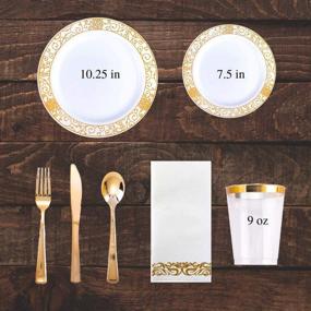 img 3 attached to 🍽️ HomyBasic 190 Pcs Gold Disposable Plastic Plates & Silverware Set for 25 - Fancy Dinnerware Sets, Cups & Paper Napkins. 30 Pcs for Forks, Spoons, Knives, Ideal for Wedding, Birthday, Dinner Party