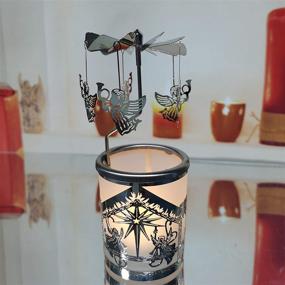 img 1 attached to 🕯️ Enchanting Glass Metal Rotary Candle Holders - Spinning Tealight Carousel with Silver Fairy Angel and Christmas Decoration - Perfect Home Table Gift for Mom, Wife, Kids Birthday - 6 ¼ Inch Tall (Angels)