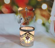 🕯️ enchanting glass metal rotary candle holders - spinning tealight carousel with silver fairy angel and christmas decoration - perfect home table gift for mom, wife, kids birthday - 6 ¼ inch tall (angels) logo
