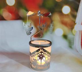 img 4 attached to 🕯️ Enchanting Glass Metal Rotary Candle Holders - Spinning Tealight Carousel with Silver Fairy Angel and Christmas Decoration - Perfect Home Table Gift for Mom, Wife, Kids Birthday - 6 ¼ Inch Tall (Angels)