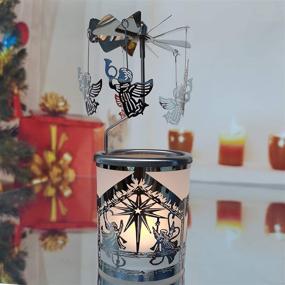 img 2 attached to 🕯️ Enchanting Glass Metal Rotary Candle Holders - Spinning Tealight Carousel with Silver Fairy Angel and Christmas Decoration - Perfect Home Table Gift for Mom, Wife, Kids Birthday - 6 ¼ Inch Tall (Angels)