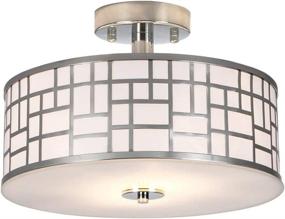 img 3 attached to SOTTAE 12-Inch Elegant Semi-Flush Mount Ceiling Light, Chrome Metal Drum 🔆 Fixture for Bedroom, Glass Diffuser Ceiling Lamp for Living Room, Kitchen, Hallway, 2-Light