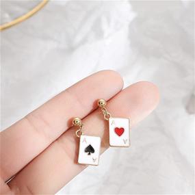 img 1 attached to 🃏 ONLYJUMP Unique Asymmetric Poker Card Earrings: Funny 18k Gold Plated Red Hearts and Black Spades Playing Cards Ace Dangle Drop Hypoallergenic Jewelry Gift for Women and Girls