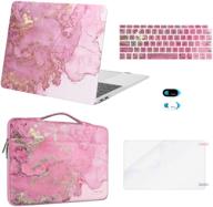 🎨 mosiso macbook air 13 inch case 2020-2018: watercolor marble design, pink, includes sleeve bag, keyboard skin, webcam cover, screen protector logo