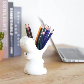 img 1 attached to Hippo Shaped Pen Pencil Holder & Succulent Planter - White Ceramic Set for Home Office Desk Organization & Decoration