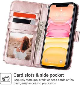 img 1 attached to 🌸 ULAK iPhone 11 Wallet Case with Card Holder - PU Leather Flip Cover, Magnetic Closure, Kickstand, TPU Shockproof Interior - Pink Stripes