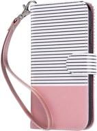 🌸 ulak iphone 11 wallet case with card holder - pu leather flip cover, magnetic closure, kickstand, tpu shockproof interior - pink stripes logo