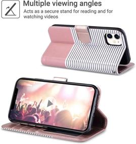 img 2 attached to 🌸 ULAK iPhone 11 Wallet Case with Card Holder - PU Leather Flip Cover, Magnetic Closure, Kickstand, TPU Shockproof Interior - Pink Stripes