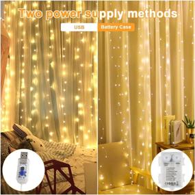 img 3 attached to Curtain String Lights - Remote Control, Dimmable & 8 Modes - Battery/USB Powered - 200 LED Fairy Lights for Wedding, Bedroom, Party, Christmas Decor - 9.8 x 6.6Ft