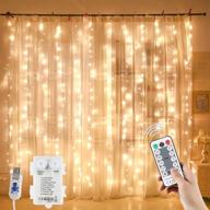 curtain string lights - remote control, dimmable & 8 modes - battery/usb powered - 200 led fairy lights for wedding, bedroom, party, christmas decor - 9.8 x 6.6ft логотип