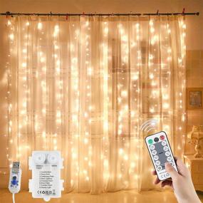 img 4 attached to Curtain String Lights - Remote Control, Dimmable & 8 Modes - Battery/USB Powered - 200 LED Fairy Lights for Wedding, Bedroom, Party, Christmas Decor - 9.8 x 6.6Ft