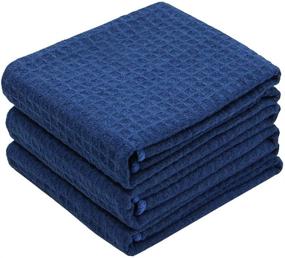 img 4 attached to 🧽 VeraSong Microfiber Waffle Weave Kitchen Towels – Absorbent Dish Drying & Tea Towels, Lint-Free, 3 Pack (Navy Blue)