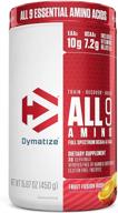 🍇 dymatize all9 аминокислотная смесь: 7,2 г bcaa, 10 г полного спектра необходимых аминокислот - оптимально для восстановления и синтеза белка мышц. вкус fruit fusion rush - 30 порций, 15,87 унции. логотип