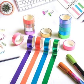 img 2 attached to 🌈 Gold Foil Macaron Colors Decorative Washi Tape Set - 16 Rolls of Cute Rainbow Japanese Paper Tapes for Bullet Journals, Scrapbooking & Crafts Supplies, 15mm Wide