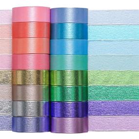 img 4 attached to 🌈 Gold Foil Macaron Colors Decorative Washi Tape Set - 16 Rolls of Cute Rainbow Japanese Paper Tapes for Bullet Journals, Scrapbooking & Crafts Supplies, 15mm Wide