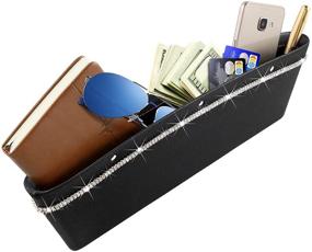 img 4 attached to 🚗 Car Gap Filler Organizer Box with Rhinestone Crystal Design - Leather Seat Gap Storage Pocket for Phone, Sunglasses, Keys - 1 Pack