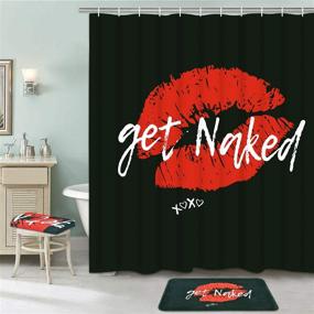 img 2 attached to 🚿 5 Piece Get Naked Shower Curtain Set with Rugs and Towels: Red Funny Kiss Design, Waterproof Bath Curtain