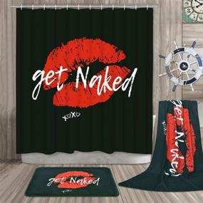 img 3 attached to 🚿 5 Piece Get Naked Shower Curtain Set with Rugs and Towels: Red Funny Kiss Design, Waterproof Bath Curtain