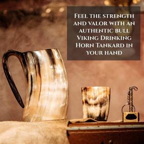 img 1 attached to 🍺 Authentic Handcrafted Viking Drinking Horn Mug for Men and Women - 15-20 Oz Medieval Style Cup for Mead, Ale, and Beer - With Burlap Sack (Acrylic Base)