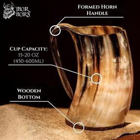 img 2 attached to 🍺 Authentic Handcrafted Viking Drinking Horn Mug for Men and Women - 15-20 Oz Medieval Style Cup for Mead, Ale, and Beer - With Burlap Sack (Acrylic Base)