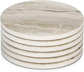 img 4 attached to 🍵 LIFVER Marble Style Absorbent Coasters Set with Cork Base - 6 Pc Drink Coasters, Ideal for Coffee Table, Home Decor, and Housewarming Gift - Perfect for Women