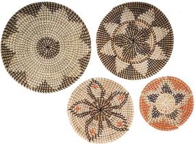 img 4 attached to 🌿 Boho Chic Wicker Wall Basket Decor - Stylish Hanging Woven Seagrass Flat Baskets for Living Room or Bedroom, Unique Round Wall Art