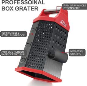 img 3 attached to Hchuang Nonstick Coating Stainless Steel Kitchen Grater with 6 Sides - Versatile Handheld Food Graders for Cheese, Vegetables, Ginger, and More - Includes Detachable Storage Container with Lid - Red