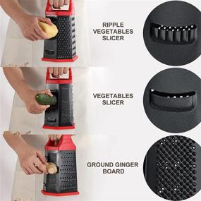 img 1 attached to Hchuang Nonstick Coating Stainless Steel Kitchen Grater with 6 Sides - Versatile Handheld Food Graders for Cheese, Vegetables, Ginger, and More - Includes Detachable Storage Container with Lid - Red