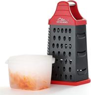 hchuang nonstick coating stainless steel kitchen grater with 6 sides - versatile handheld food graders for cheese, vegetables, ginger, and more - includes detachable storage container with lid - red logo