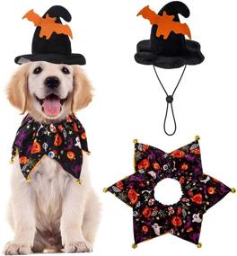 img 4 attached to 🎃 Spooky Dog Halloween Costume - Bells and Wizard's Hat Set Halloween Pumpkin Pattern for Festive Pups!