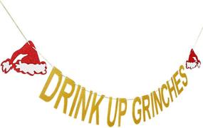 img 3 attached to 🎉 Золотой блестящий баннер "Drink Up Grinches" - украшения к Рождественскому Гринчу, украшения для вечеринки Гринча, праздничный баннер, украшения для вечеринки в уродливом рождественском свитере, вырезки эльфов и гринчей, украшения для вечеринки "Давайте станем эльфами