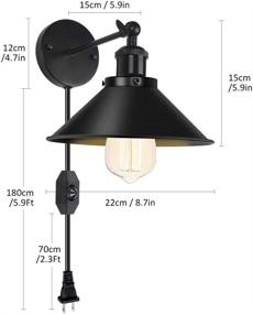 img 3 attached to Vintage Black Dimmable Plug in Wall Sconce 2 Pack Swing Arm - Industrial Wall Light with Switch - Perfect for Restaurant, Bedroom, Corridor, Farmhouse