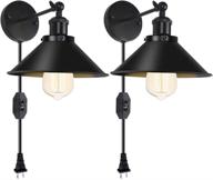 vintage black dimmable plug in wall sconce 2 pack swing arm - industrial wall light with switch - perfect for restaurant, bedroom, corridor, farmhouse логотип