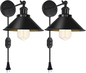 img 4 attached to Vintage Black Dimmable Plug in Wall Sconce 2 Pack Swing Arm - Industrial Wall Light with Switch - Perfect for Restaurant, Bedroom, Corridor, Farmhouse