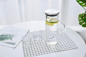 img 1 attached to 🍹 Handmade 50 oz Glass Pitcher with Handle and Lid – Ideal for Hot/Cold Water, Iced Lemon Tea, and Juice Beverage