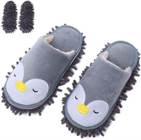 img 4 attached to 🐧 KISSTAKER Mop Slippers: Washable Microfiber Cleaning Shoes for Effortless House Floor Dusting - Includes 1 Extra Chenille Sole (Grey Penguin)
