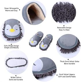 img 2 attached to 🐧 KISSTAKER Mop Slippers: Washable Microfiber Cleaning Shoes for Effortless House Floor Dusting - Includes 1 Extra Chenille Sole (Grey Penguin)