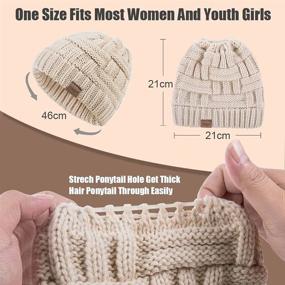 img 1 attached to Stay Stylish and Warm with Alepo Women's High Messy Bun Beanie Hat - Ponytail Hole, Winter Knit Skull Cap (Black White & Rainbow)