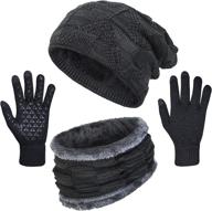 🧣 stay warm with the winter beanie hat scarf gloves set for men - knit, thick, slouchy cap, neck warmer, and touchscreen gloves (3-piece set) logo