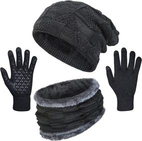 img 4 attached to 🧣 Stay Warm with the Winter Beanie Hat Scarf Gloves Set for Men - Knit, Thick, Slouchy Cap, Neck Warmer, and Touchscreen Gloves (3-Piece Set)