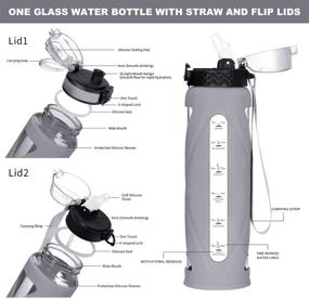 img 3 attached to 💧 32oz Glass Water Bottles with Straw and Flip Lid - Motivational Time Marker Reminder, Silicone Sleeve - Leakproof, BPA Free (Grey Sleeve)