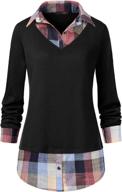 👚 stylish djt women's contrast plaid collar 2 in 1 blouse tunic tops - fashionable and versatile logo