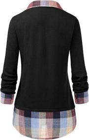 img 3 attached to 👚 Stylish DJT Women's Contrast Plaid Collar 2 in 1 Blouse Tunic Tops - Fashionable and Versatile