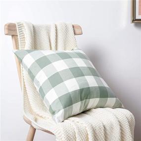 img 1 attached to Topfinel Buffalo Check Plaid Throw Pillow Covers 18x18 inches Canvas Set of 4 - Decorative Greyish Green Striped Cushion Covers for Sofa and Chair