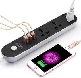 img 2 attached to 💡 10A Surge Protector Power Strip with 3 Outlet Sockets, 3 USB Ports, and 5ft Cord - Convenient Charging Station Solution