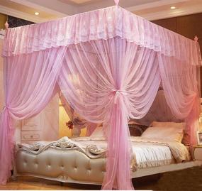 img 4 attached to 🎀 Mengersi Twin Size Pink Canopy Bed Curtains with 4 Corners - Bed Canopies Net for Girls and Kids