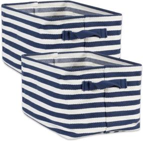 img 4 attached to 📦 DII Coated Anti-mold Cabana Stripe Collapsible & Waterproof Bins, Small Rectangle, 12x7.5, French Blue - Pack of 2