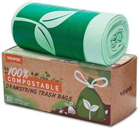 img 4 attached to WRAPOK Biodegradable Drawstring Kitchen Trash Bags - 🗑️ 100% Compostable & ASTM D6400 Certified, 4 Gallon (30 Count)